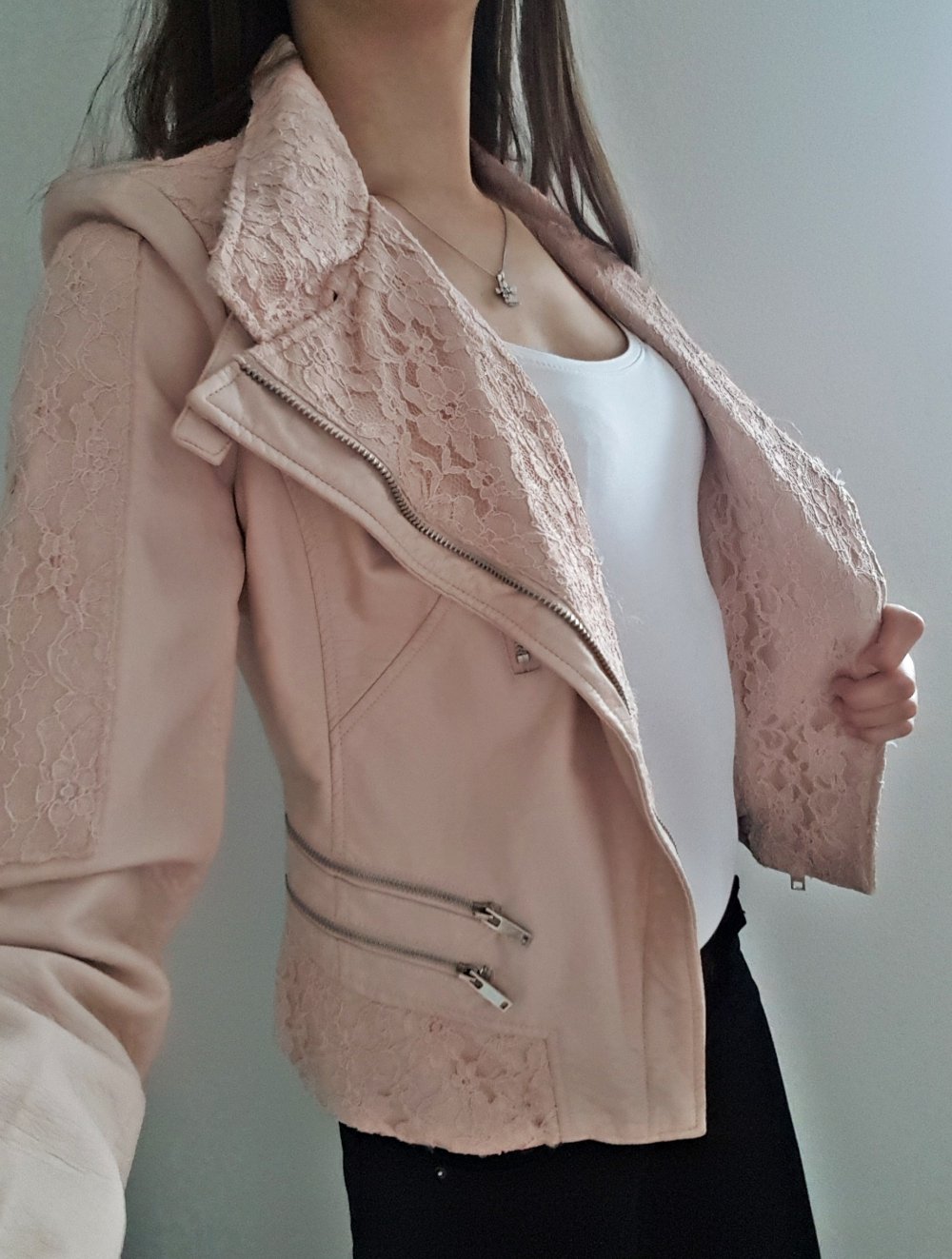 Lederjacke Rosa Spitze Reißverschluss NEU