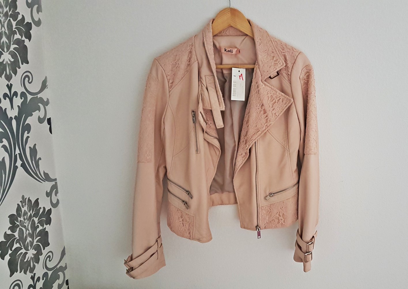Lederjacke Rosa Spitze Reißverschluss NEU