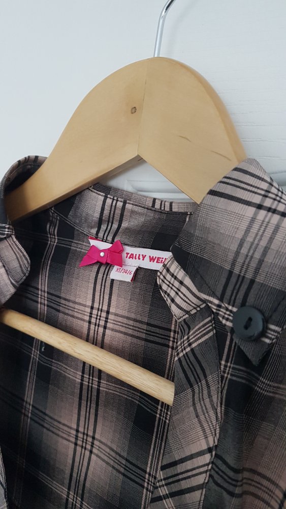 Kurzärmliges Blusenshirt Schwarz/Beige kariert