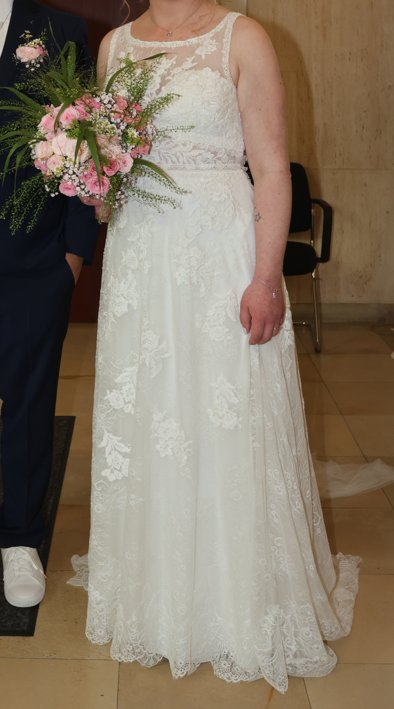 Brautkleid 38-40 Boho Schleppe ivory Elfenbein