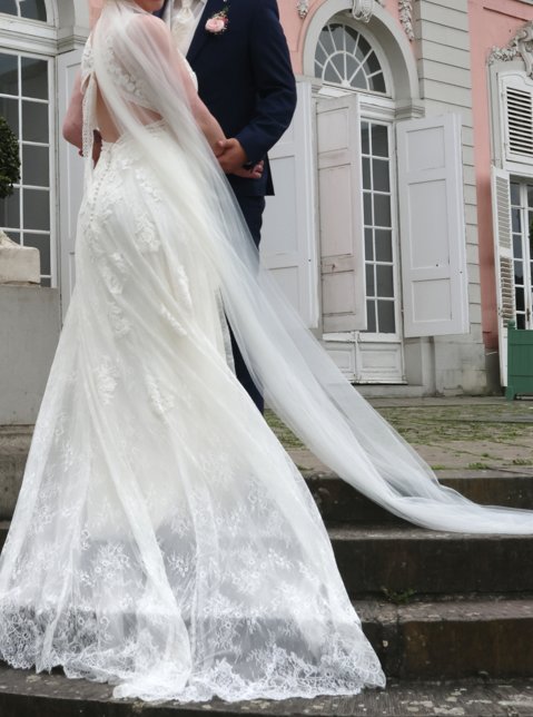 Brautkleid 38-40 Boho Schleppe ivory Elfenbein