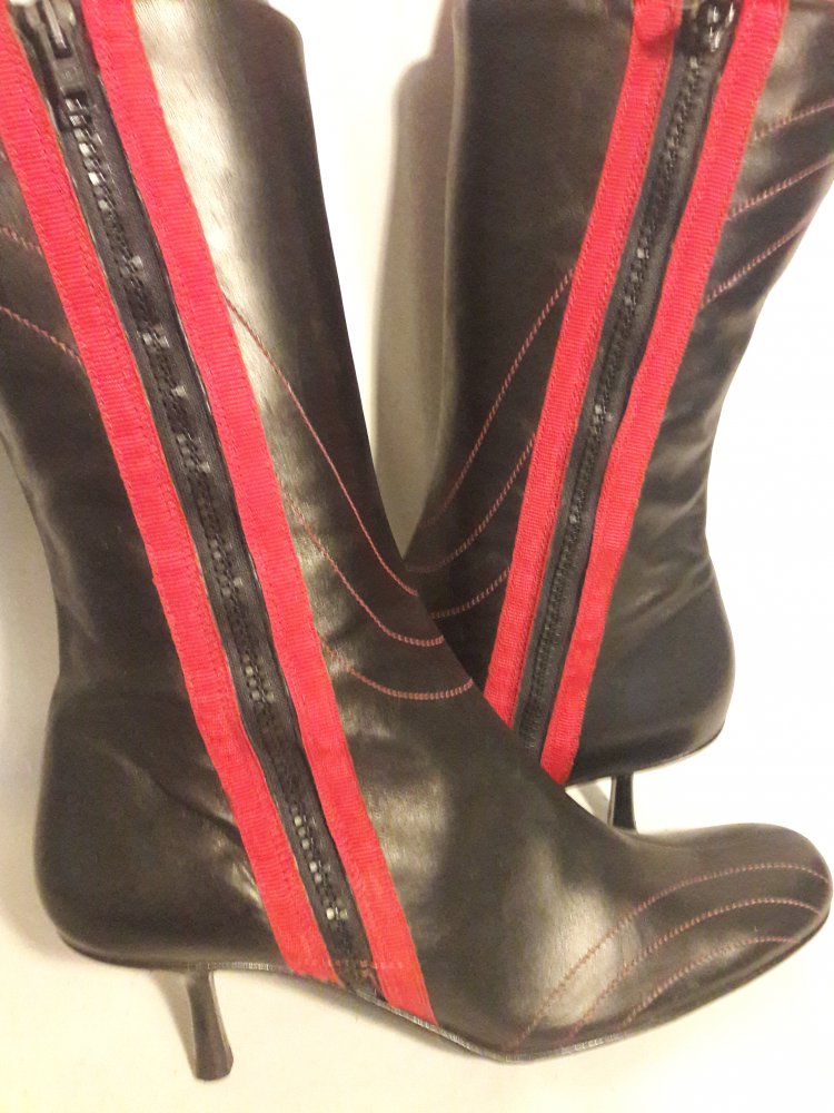 Stiefel, Neu, Leder, Gr. 40, schwarz, rot,