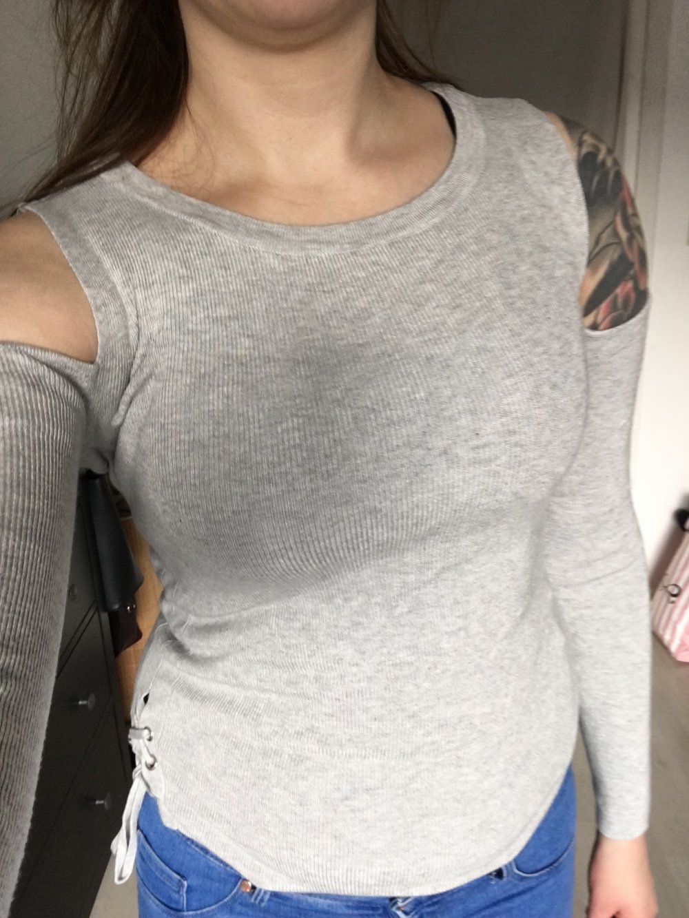 Shirt Langarmshirt mit Cut outs Tally Weijl S grau