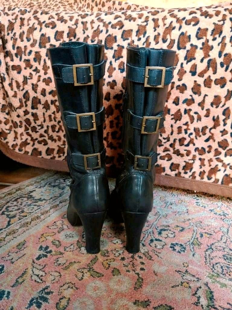 Lederstiefel, Gr. 37 Rockabilly Vintage Retro Pin Up