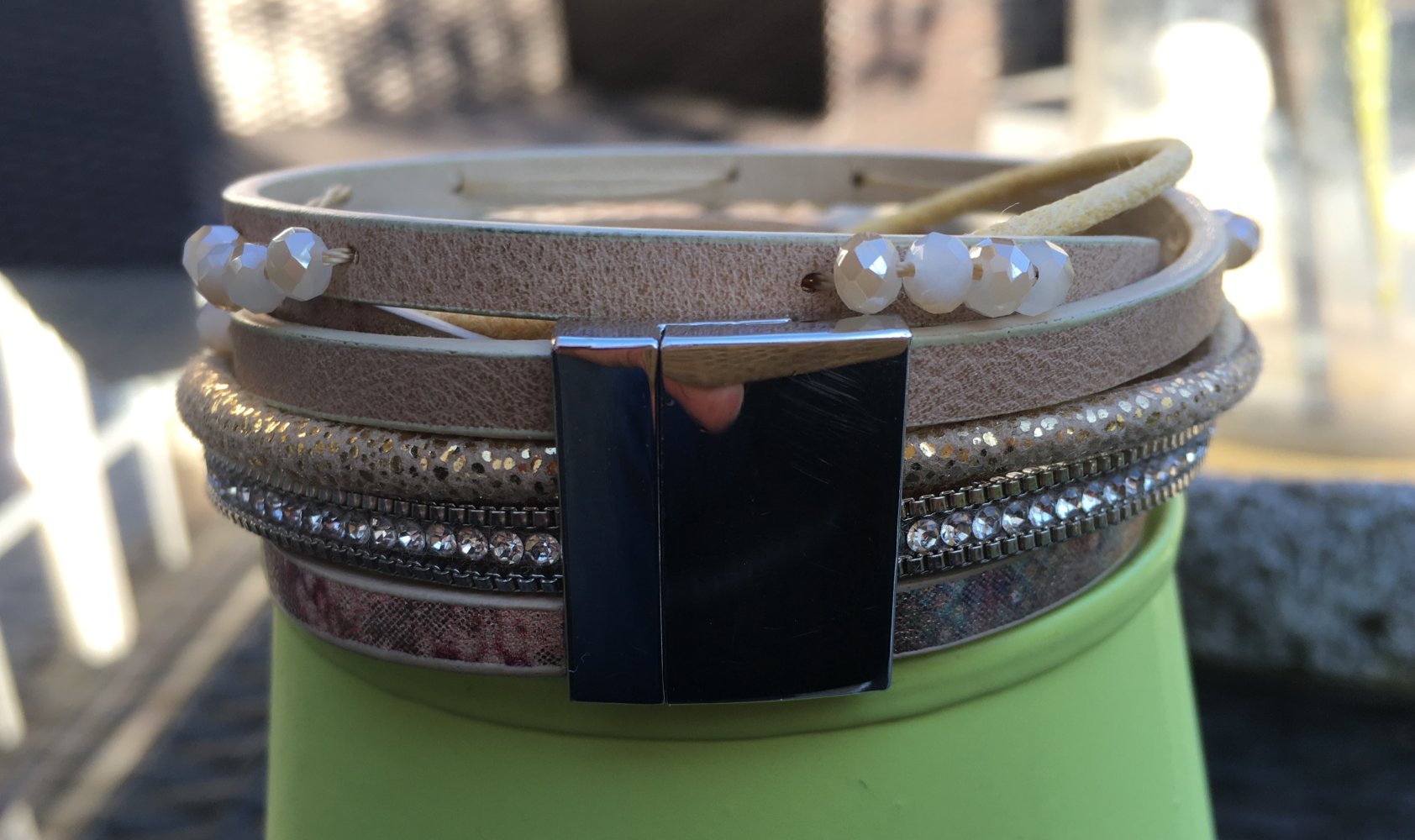 Wickelarmband natur/goldfarben m. Schmuckperlen