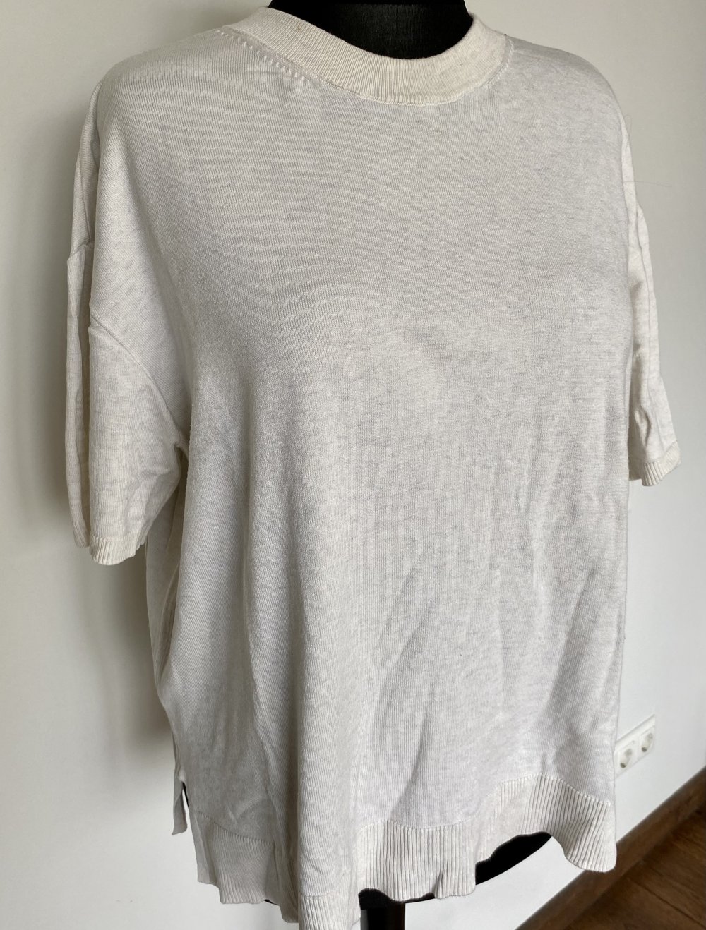 H&M, Basic, Strickpulli, kurzarm, creme, Gr. L/44
