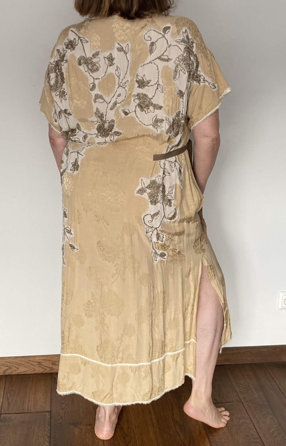 Zara, Tunikakleid, Boho Style, opulent bestickt, goldfarben, Schmucksteine, Gr. L