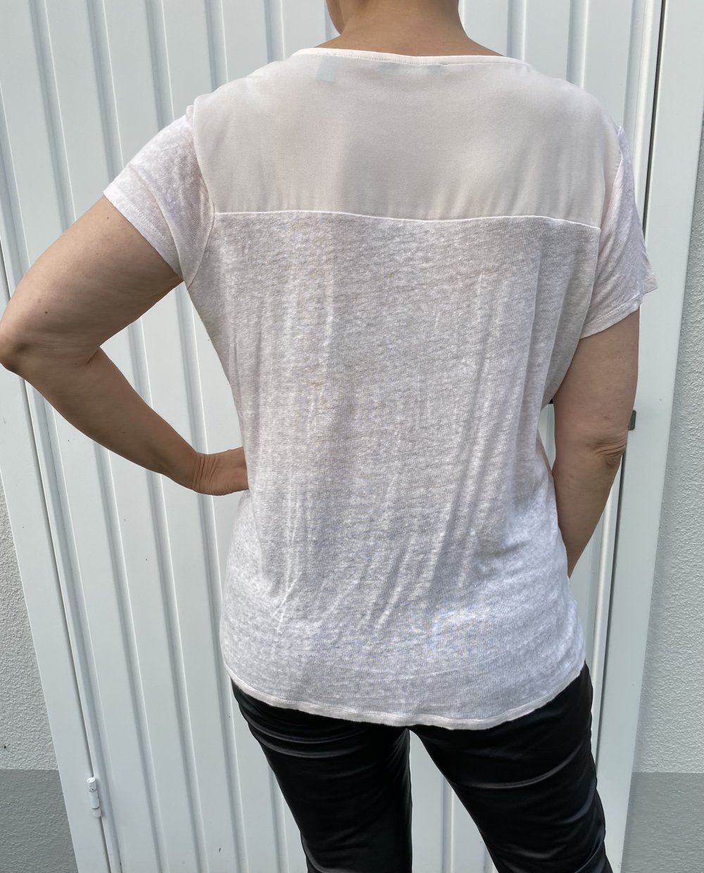 Esprit, T-Shirt, V-Ausschnitt, Materialmix, zartes rosé, Gr. XXL
