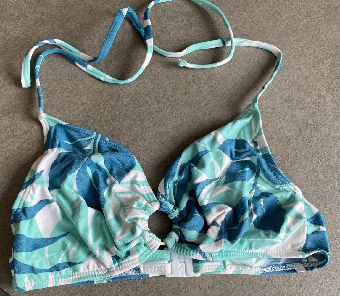 Lascana, Bikini, neuwertig, florales Muster, türkis/gold, Gr. 34