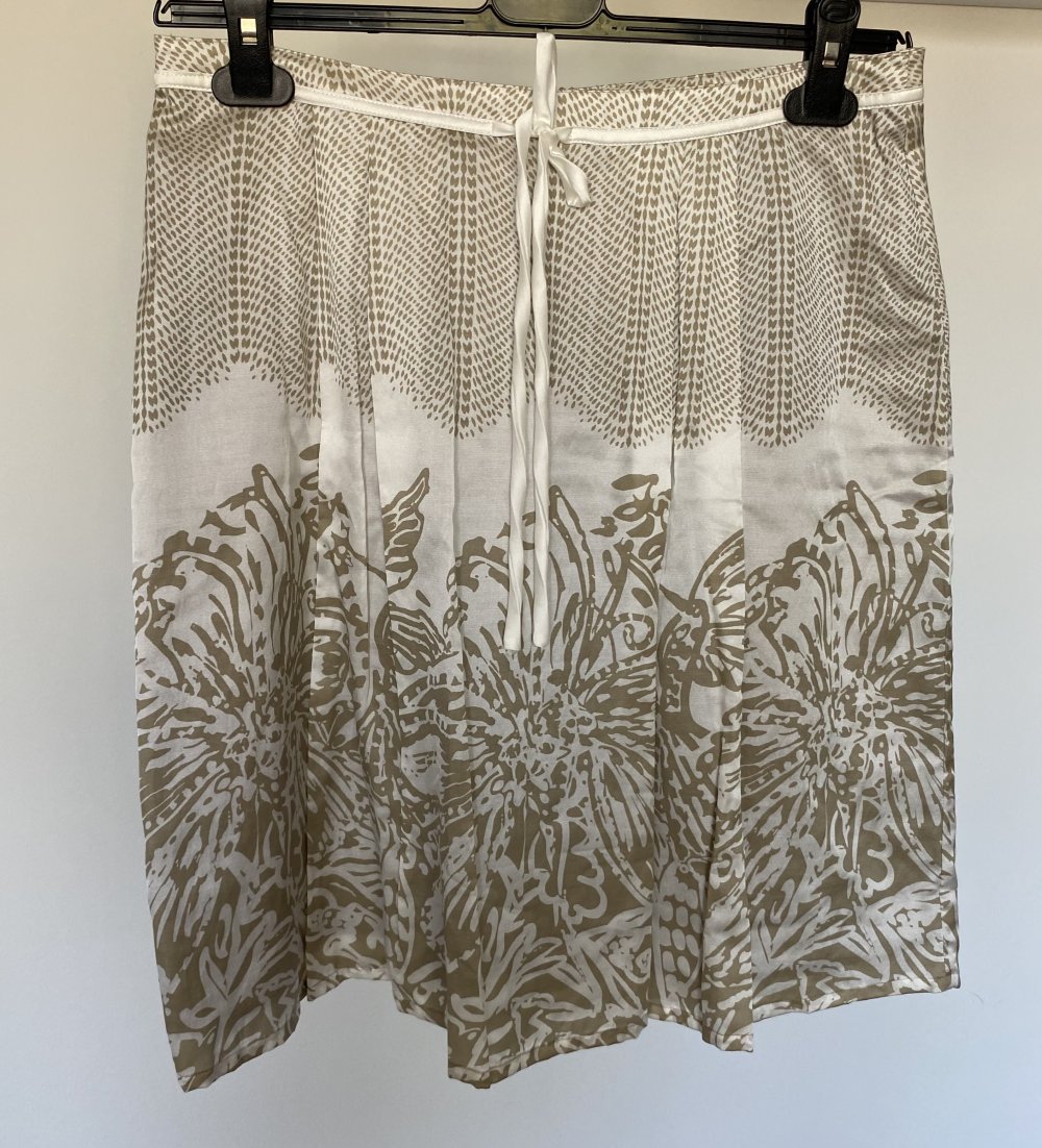 Esprit, Rock, gemustert, Falten, weiß/ natur Töne, Gr. 38