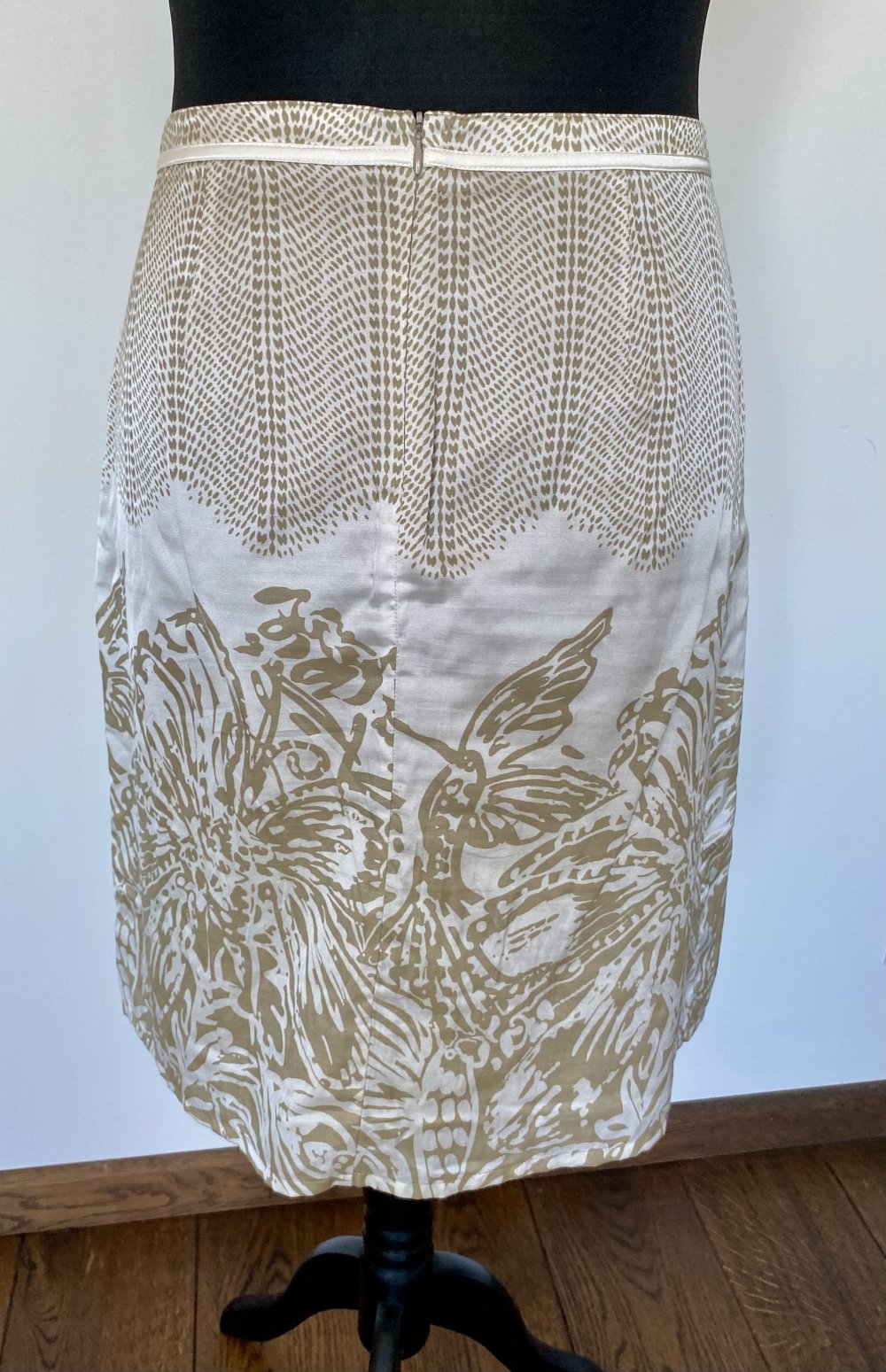 Esprit, Rock, gemustert, Falten, weiß/ natur Töne, Gr. 38