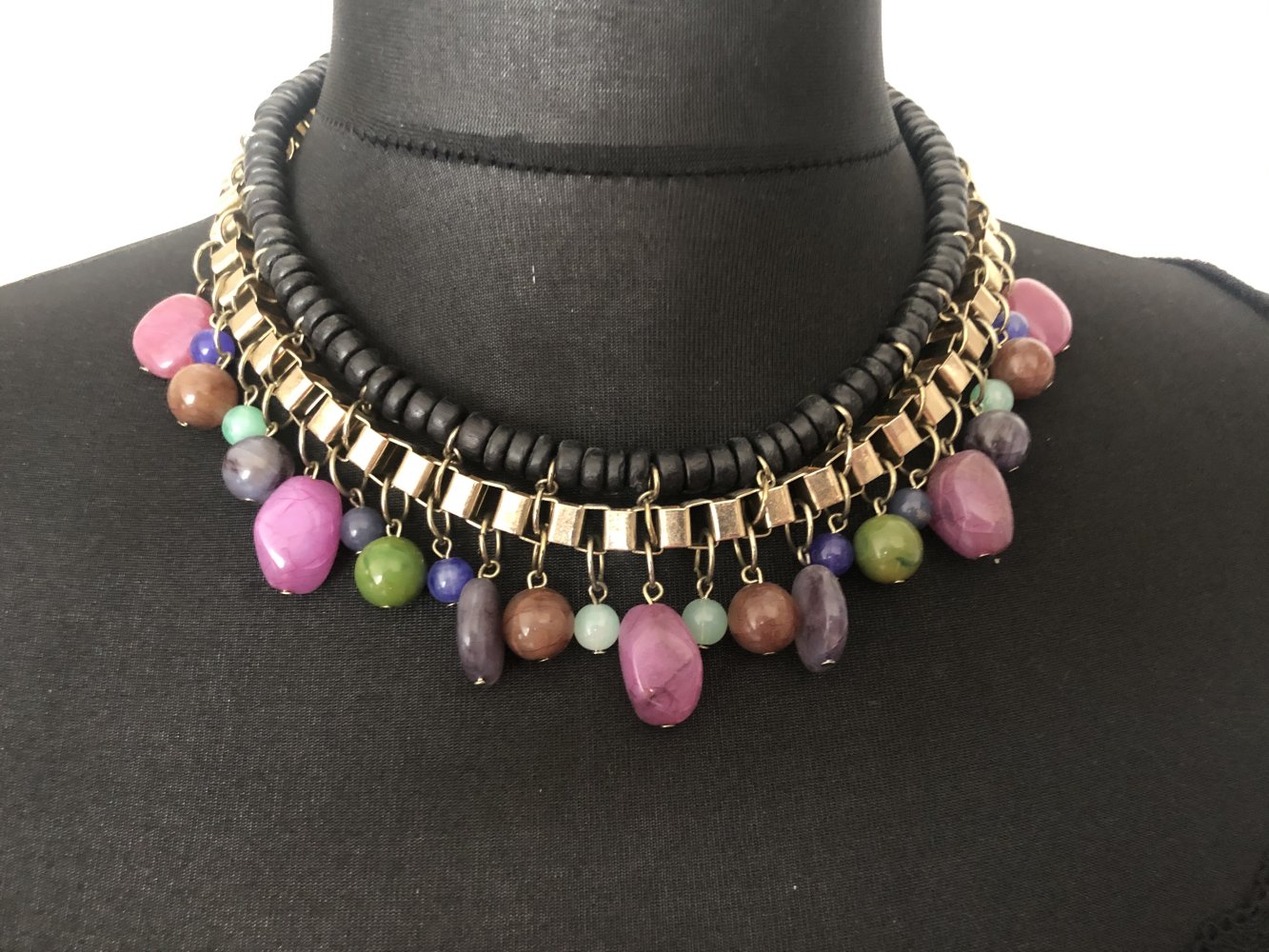 H&M, Kette, gold/schwarz/bunt, Ethnostyle