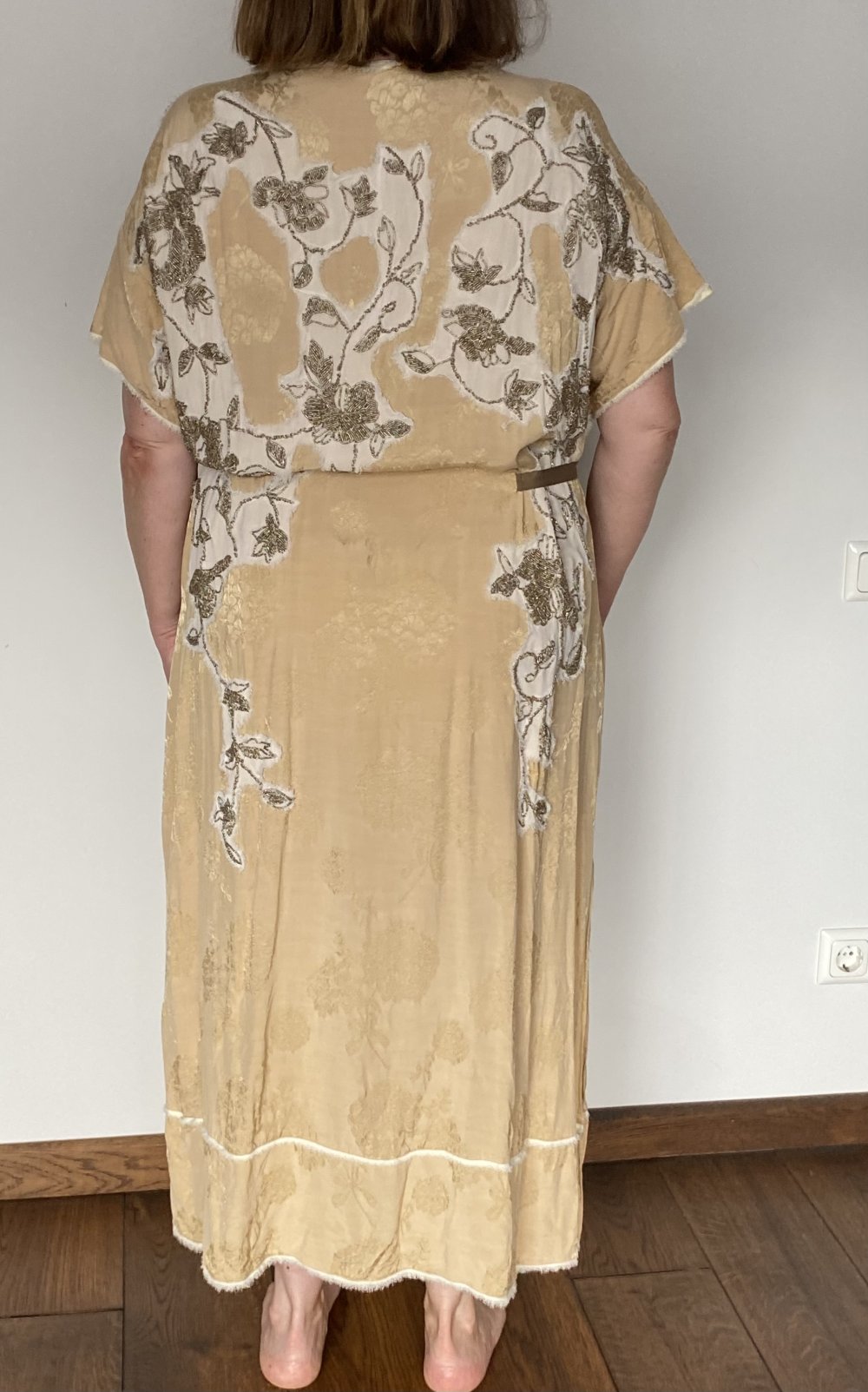 Zara, Tunikakleid, Boho Style, opulent bestickt, goldfarben, Schmucksteine, Gr. L