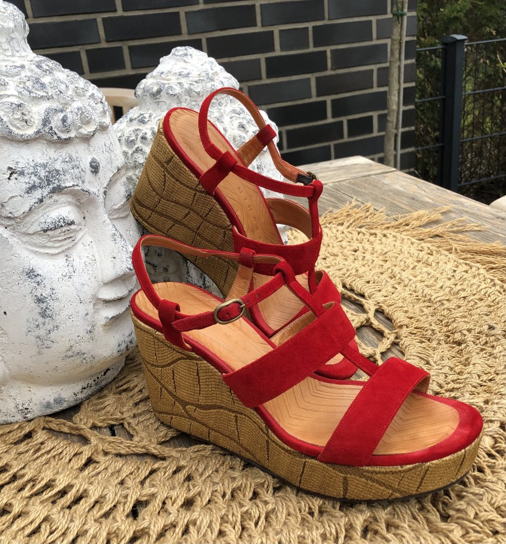 Chie Mihara, Designer Wedges, Sandale, Wildleder, rot, Gr. 38,5, neuwertig