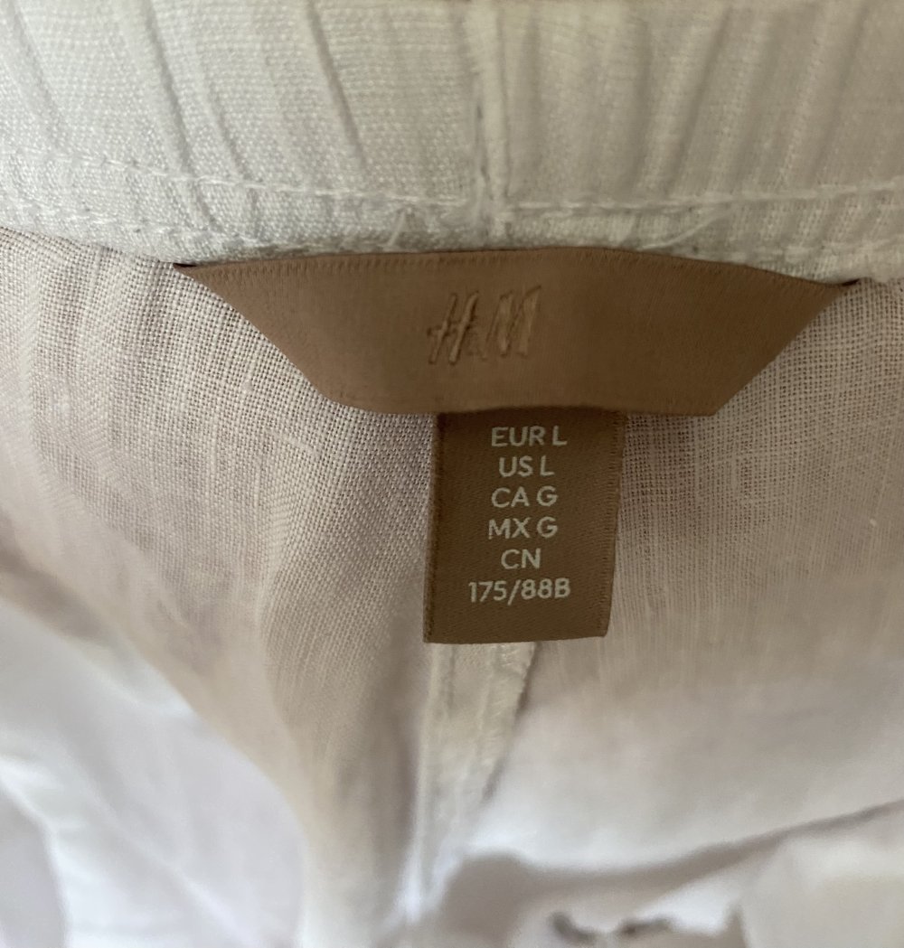 H&M, Hose, Leinen, weiß, dehnbarer Bund, Gr. L