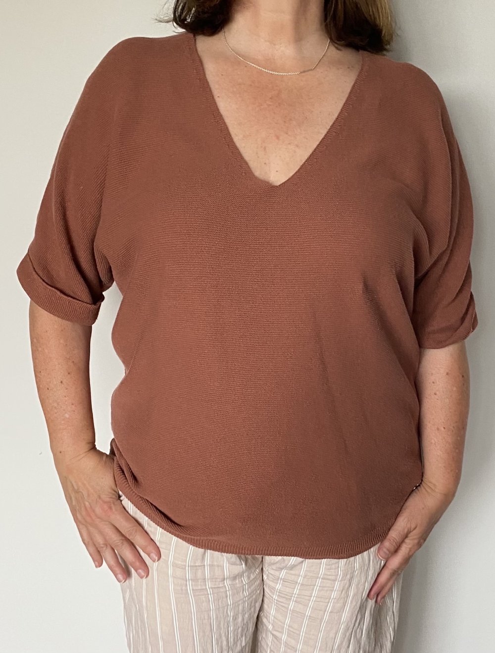 Cream, Shirt, Strick, V-Ausschnitt, oversized,braun, Gr. XXL