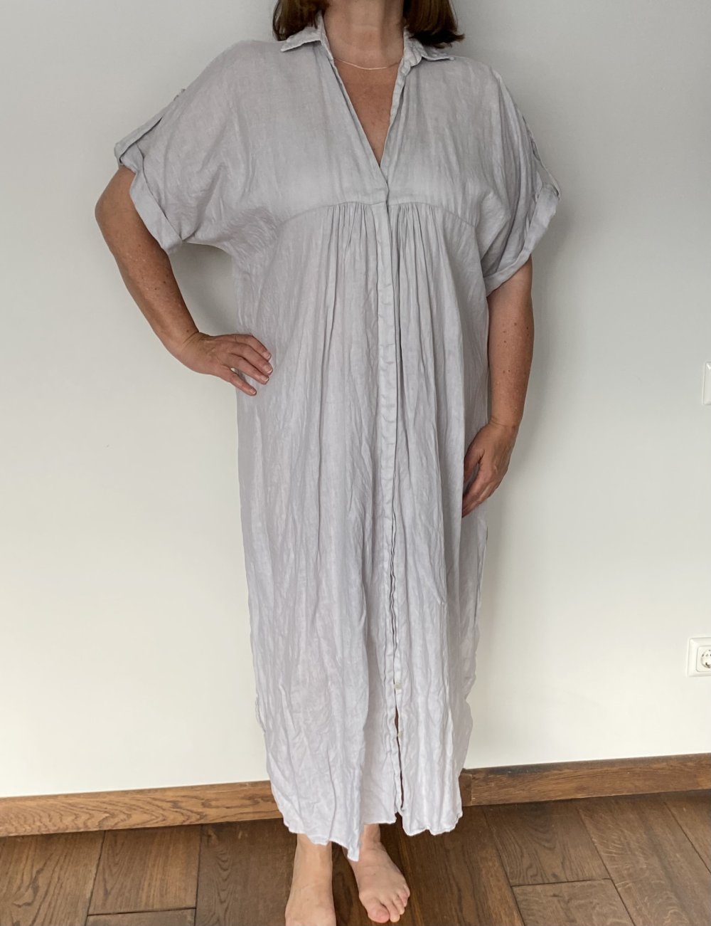 Zara, Leinenkleid, Kragen, Knopfleiste, hellgrau, Gr.XL