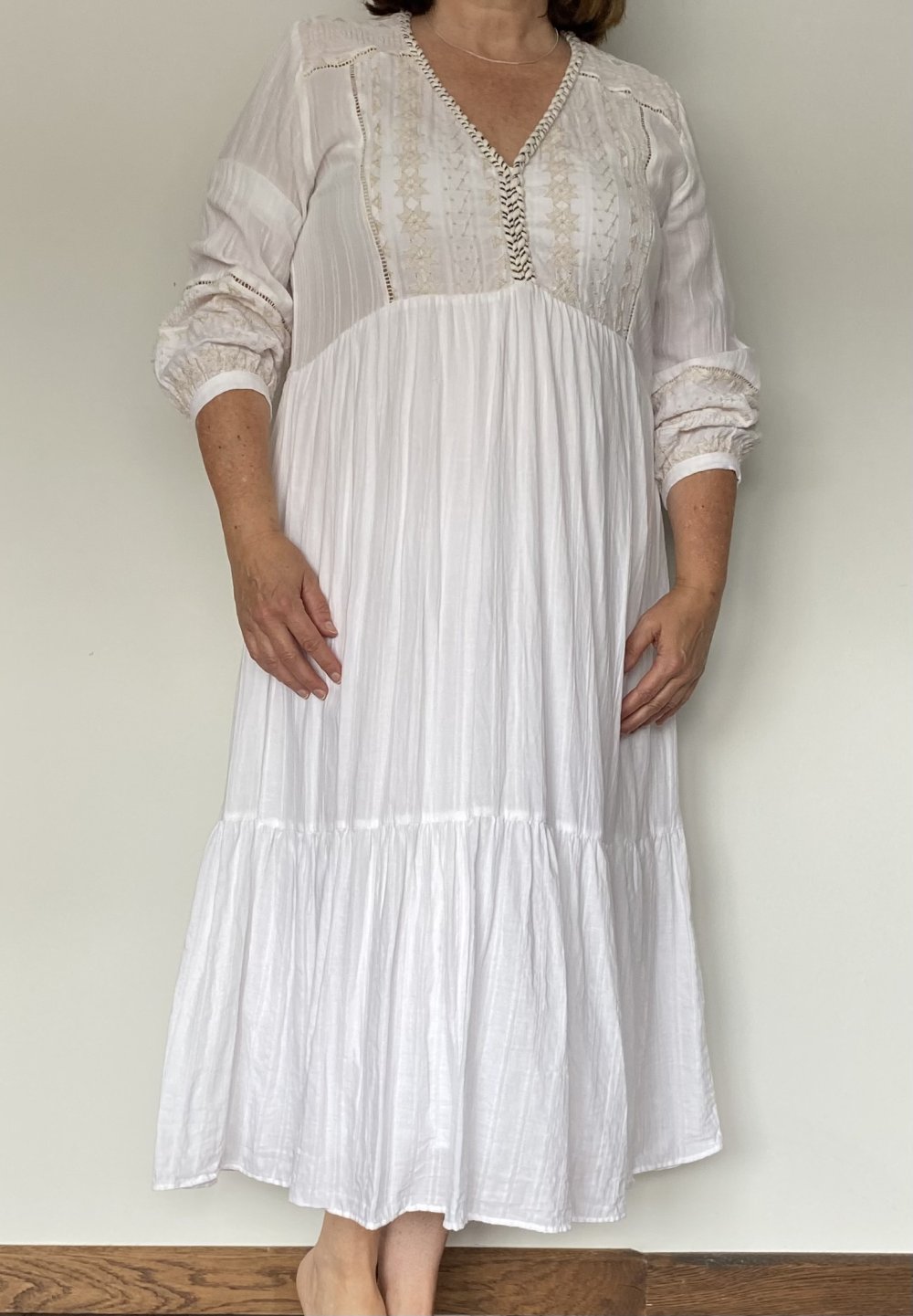 Zara, Kleid, Maxilänge, creme/weiß, Boho Style, Gr.44