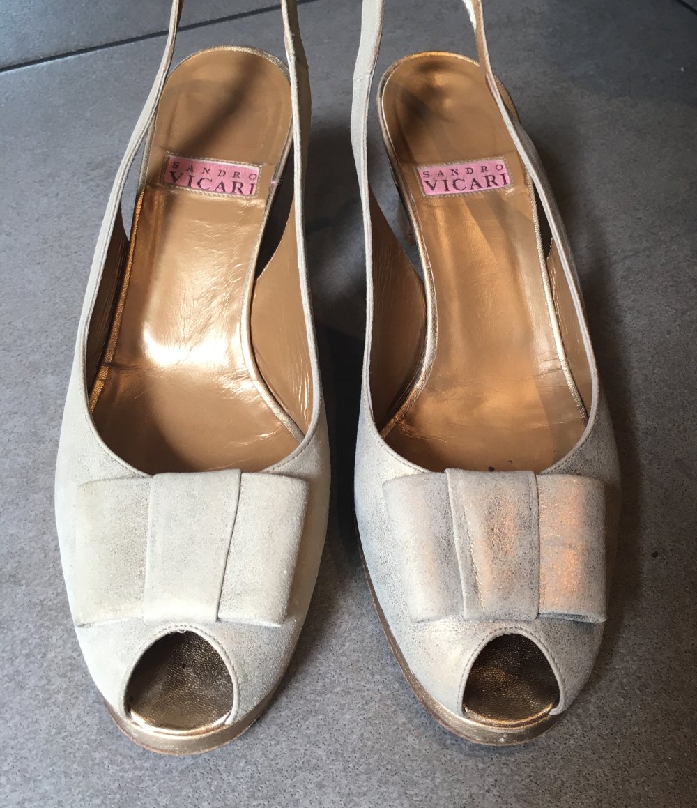 Vicari, ital. Leder Peeptoe, goldmetallic, Gr.38,5