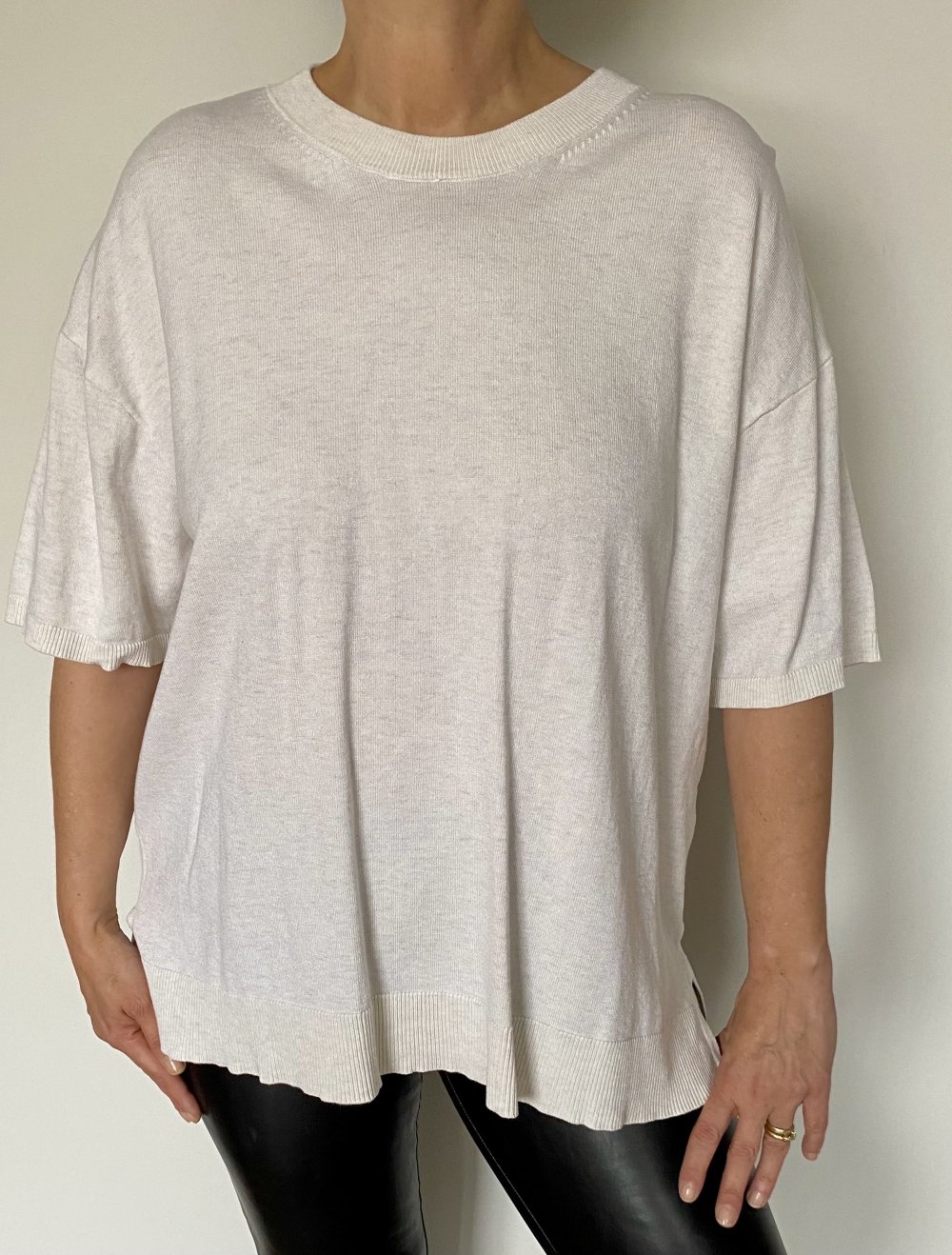 H&M, Basic, Strickpulli, kurzarm, creme, Gr. L/44
