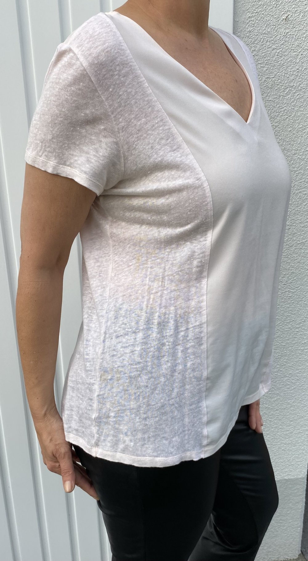 Esprit, T-Shirt, V-Ausschnitt, Materialmix, zartes rosé, Gr. XXL