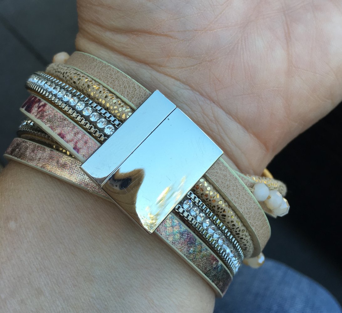 Wickelarmband natur/goldfarben m. Schmuckperlen