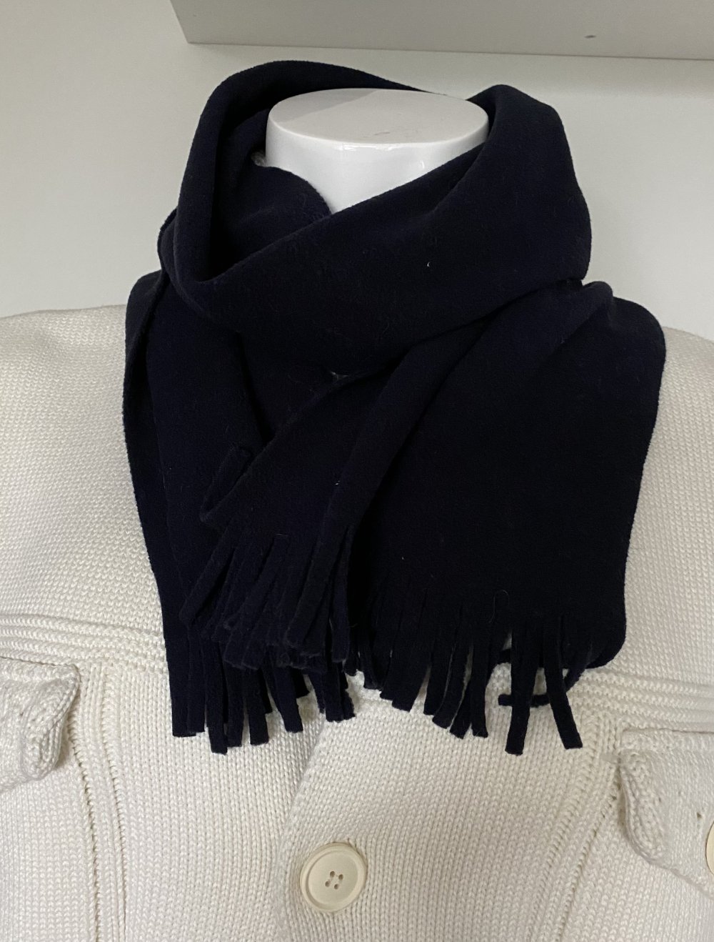 Schal, Fleeceschal, dunkelblau, Fransen, Kuschelfaktor