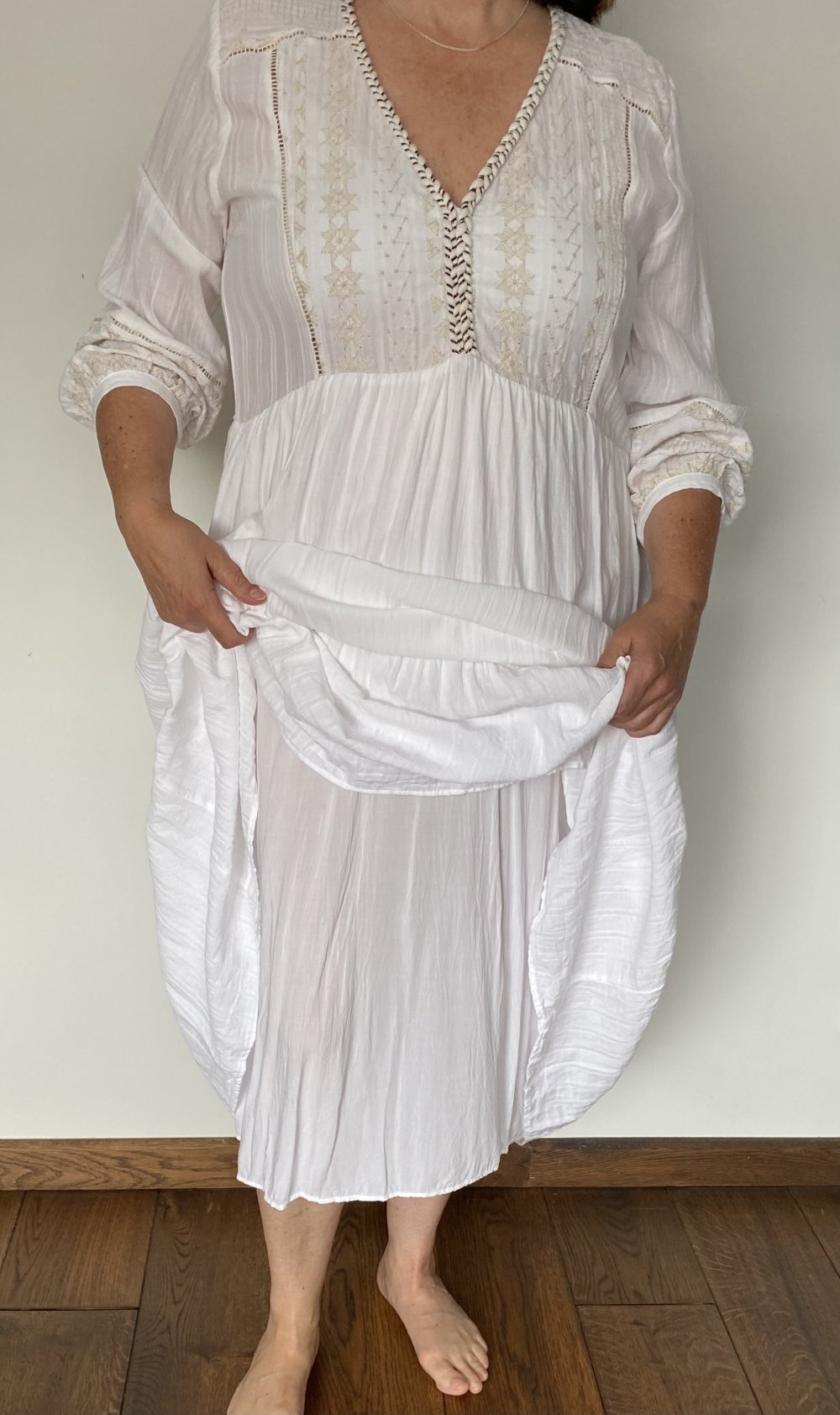 Zara, Kleid, Maxilänge, creme/weiß, Boho Style, Gr.44