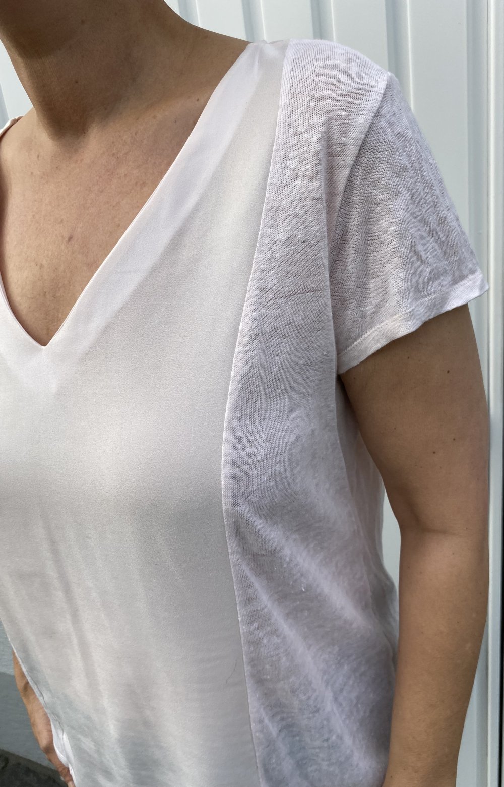 Esprit, T-Shirt, V-Ausschnitt, Materialmix, zartes rosé, Gr. XXL