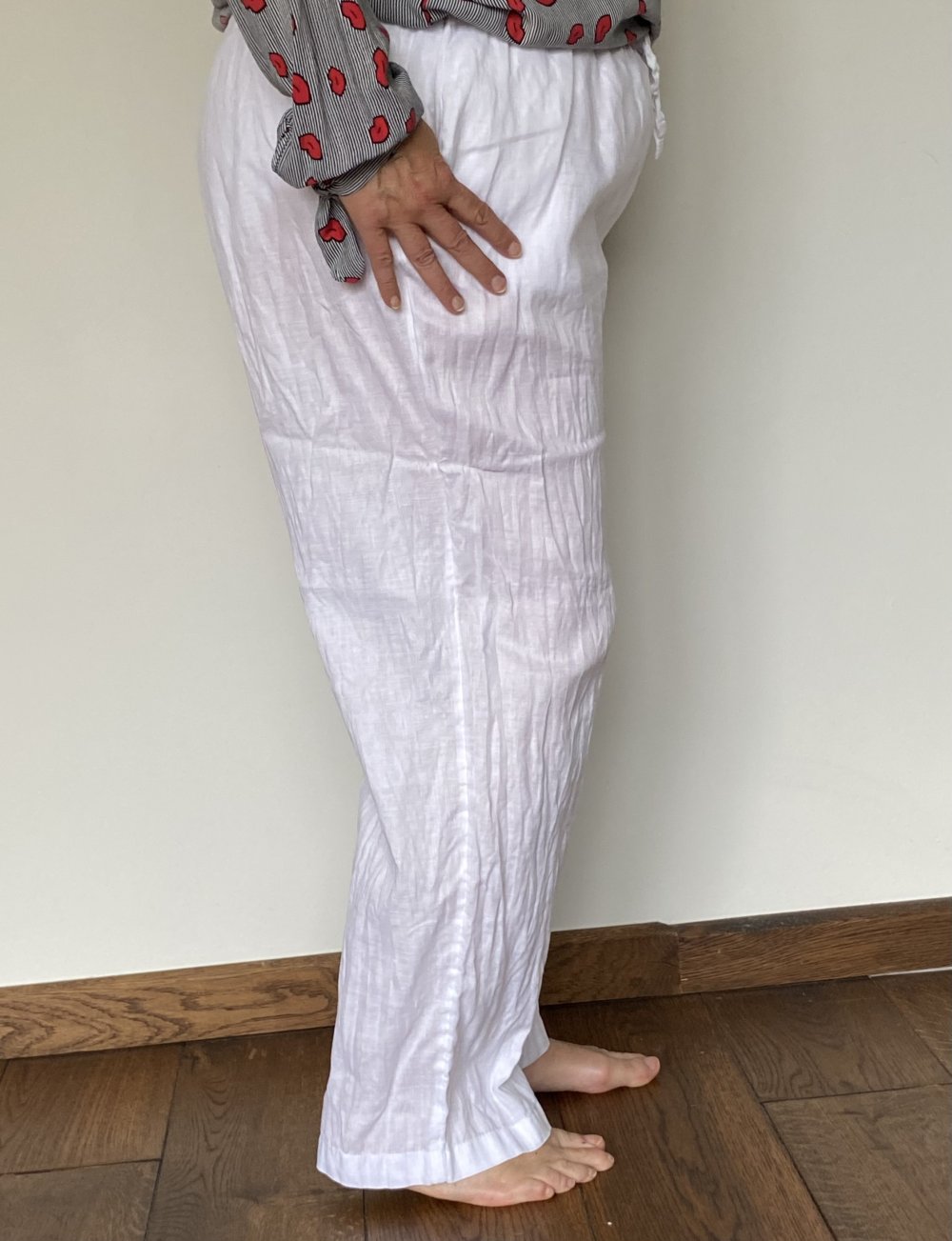 H&M, Hose, Leinen, weiß, dehnbarer Bund, Gr. L
