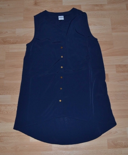 Schicke Ärmellose blaue Bluse mit goldenen Knöpfen, Größe XS