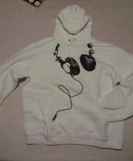 weißer Pulli mit Kopfhörer-Aufdruck Gr.M für Männer und Frauen Hoodie