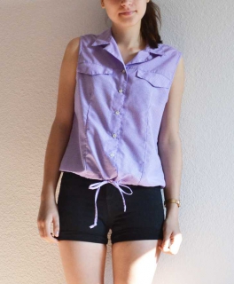 Bluse Knöpfe Karos Kariert Perlmutt lila weiß