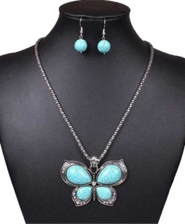 Halskette- Kette silber- Schmetterling türkis