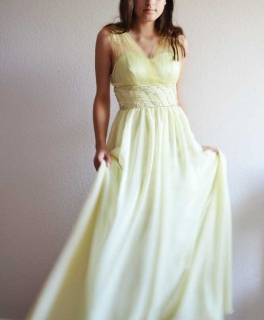 Abiballkleid Abendkleid Chiffon zitronengelb blassgelb glitzer