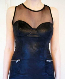  Neu Sexy Kleid Wildleder-Look | Mesh-Partien | Figurbetont S 36