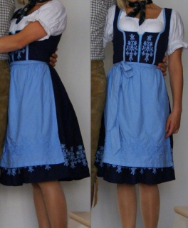 Blaues Dirndl + Schürze Wiesn Tracht Landhaus Oktoberfest Set 36 Midi Dirndl traditionell