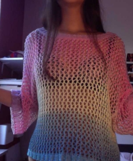 Regenbogen Oberteil in Netzoptik