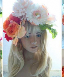 Unikat 4-teilig Kopfschmuck Headpiece Fascinator Blumen Schleier Hochzeit