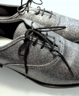 American Apparel Dancing Shoes Silver Glitzer Silber Schwarz Tanzschuhe Schnürrschuhe Pumps