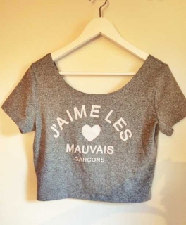 Crop top bauchfrei grau weiß mit Aufschrift