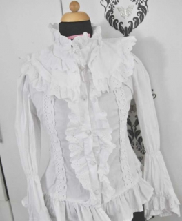 Weiße Lolita Bluse mit Baumwollspitze XS / S