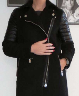 Mango Bikermantel mit Lederapplikation, Größe M, Schwarz, Blogger