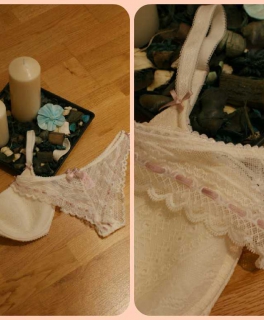 Gefitteter cremefarbener BH in 70F mit passendem Höschen