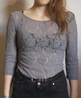 Graues Spitzenoberteil transparent