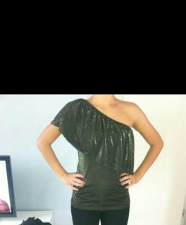 Vero moda one shoulder party top schulterfrei schwarz glitzer neu