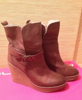 Wedges/Ankle Boots/Stiefeletten aus braunem Glattleder mit warmem Innenfutter Gr. 40