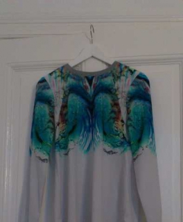 Asos Warehouse Shirt batik Grafikmuster 38/M blogger hipster blau grün weiß Reißverschluss