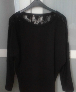 Langarm Shirt mit Spitze Schwarz