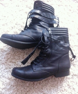 Biker Boots Schnürstiefel Schwarz Silber